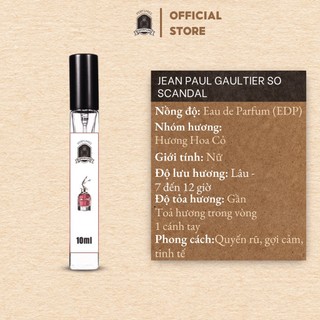 Nước hoa nữ so scandal jean paul gaultier edp 10ml - ngọt ngào, quyến rũ, sexy-chính hãng- authentic - chai chiết 10ml