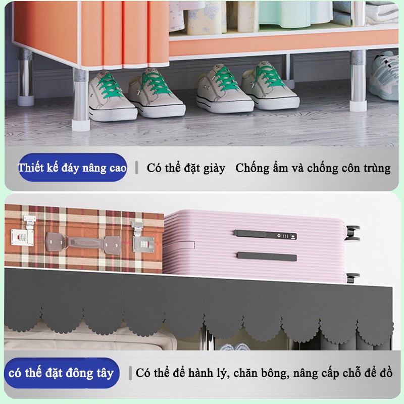 Tủ quần áo vải Tủ quần áo LiGuo ống thép 23MM 3 Buồng khớp hợp kim  Không rỉ sét có thể chịu được 500kg