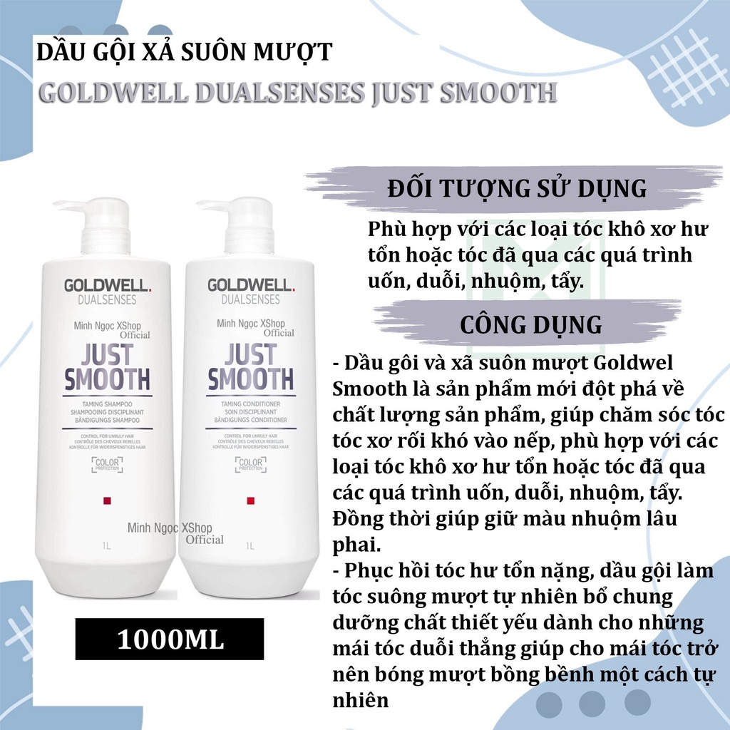 Dầu gội xả suôn mượt Goldwell Dualsenses Just Smooth 1000ML chính hãng