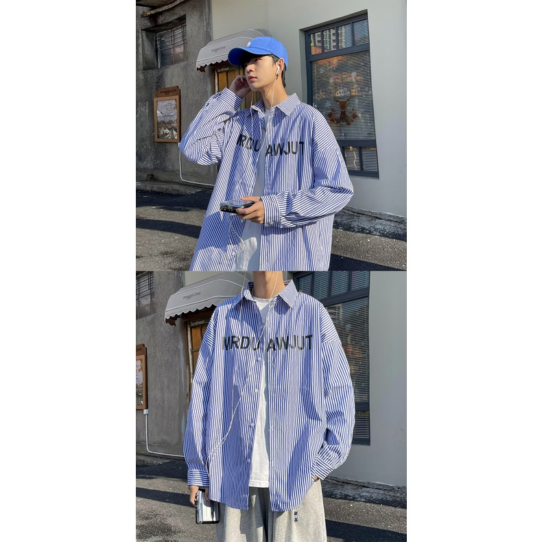 Áo sơ mi AOKANG tay dài dáng rộng in họa tiết chữ cái phối màu sắc trẻ trung thời trang