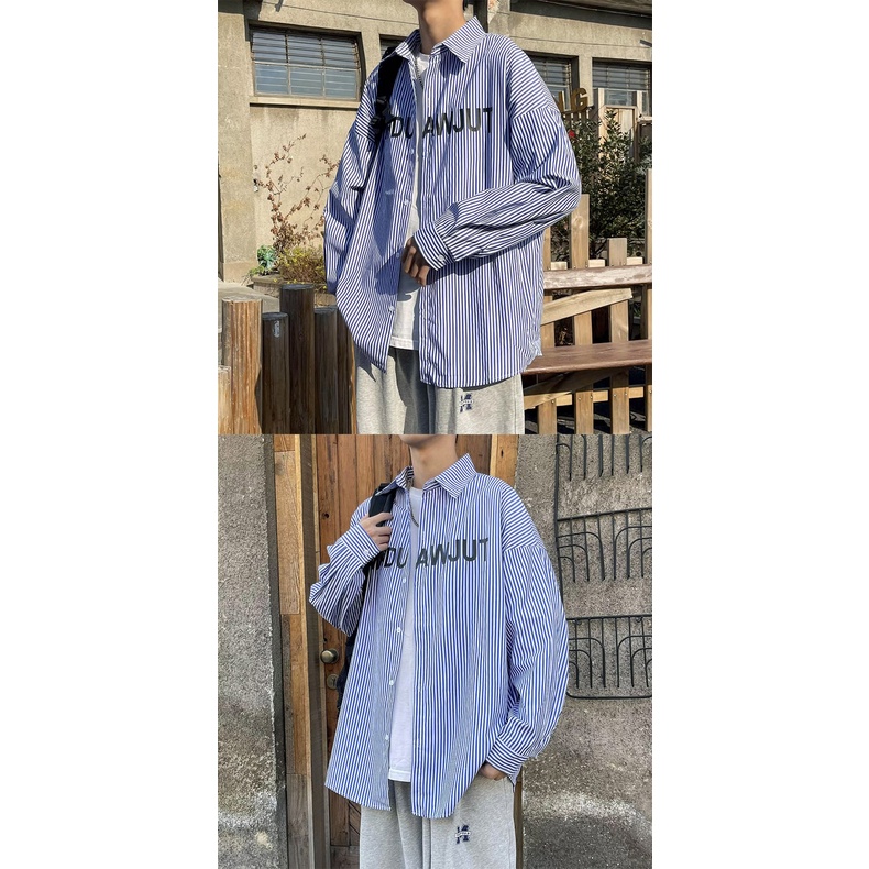 Áo sơ mi AOKANG tay dài dáng rộng in họa tiết chữ cái phối màu sắc trẻ trung thời trang