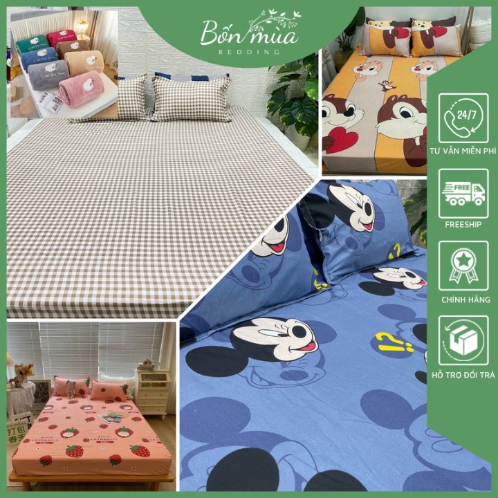 Ga giường, ga trải giường 1m6, 1m8, drap giường kích thước 1m6, 1m8 chất liệu Cotton poly BỐN MÙA BE