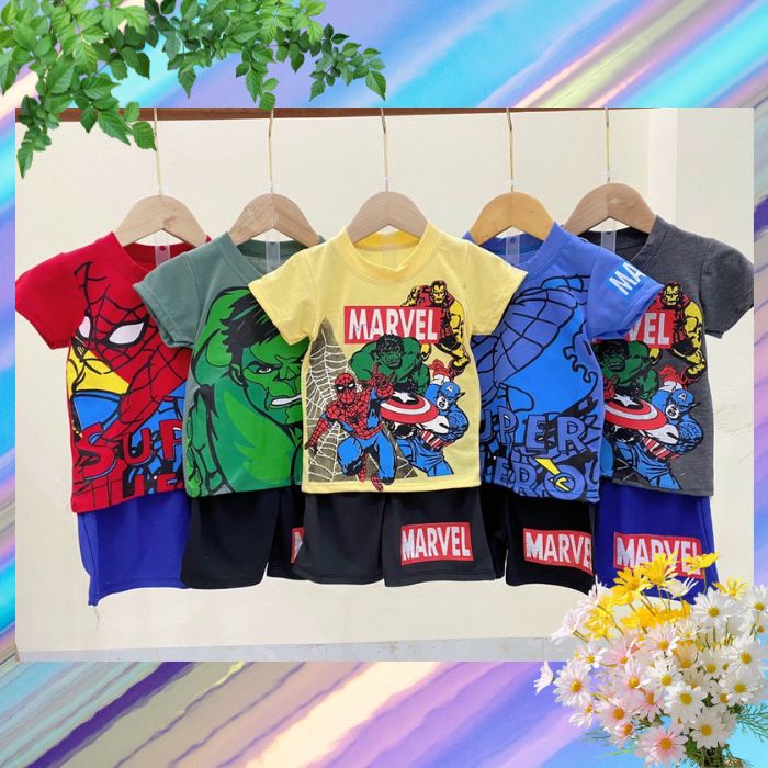 Đồ Bộ Bé Trai Size 8kg-18kg Chất Cotton Co Giãn 4 Chiều Mềm Mát Hình Siêu Nhân-1637