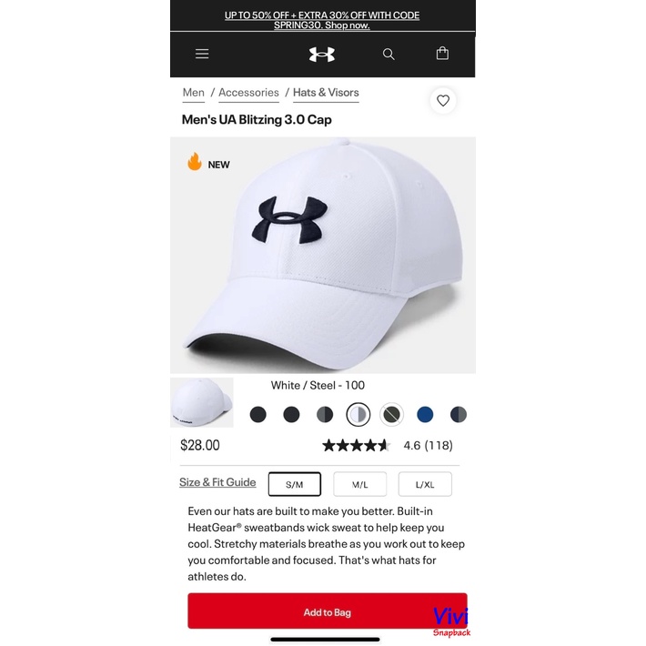 Nón Under Armour bít đuôi thời trang màu trắng,mũ thể thao Under Armour Blitzing 3.0 Classic Fit White Cap