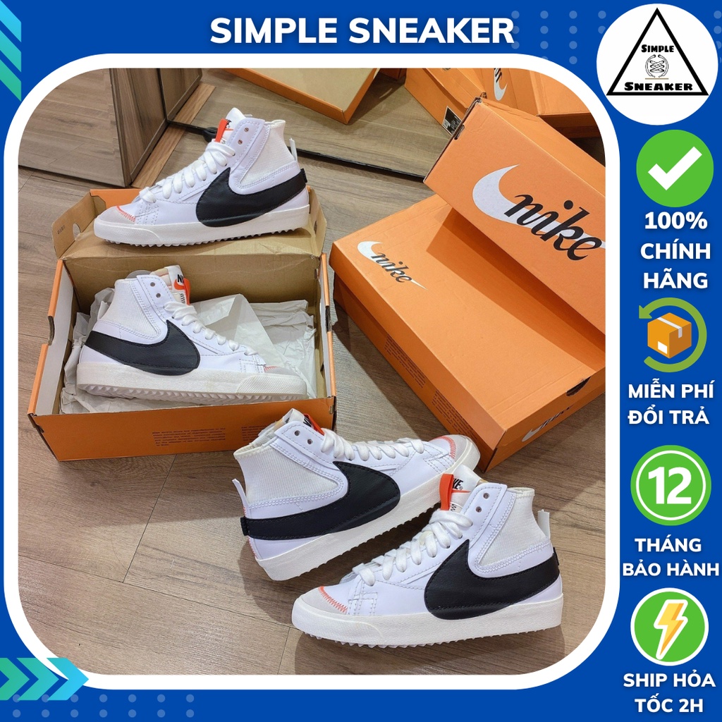 Giày Nike Blazer Mid Jumbo Chính Hãng 💙SIMPLE SNEAKER💙 Nike Mid Blazer Vintage '77 Cổ Cao Màu Trắng [DD3111-100]