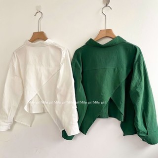 Áo sơ mi xẻ vạt chéo lưng tay dài form croptop style hàn quốc đi học minipie