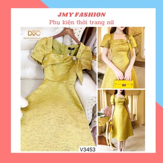 V3453 Váy vàng tafta gấm cổ vuông dáng A dài [DVC&ACC] váy đầm vàng midi dự tiệc