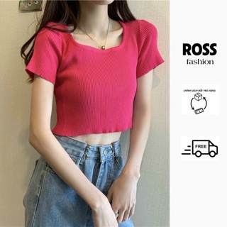 Áo Thun Nữ Croptop Gân Tăm Cổ Vuông Áo Kiểu Croptop Basic Dễ Thương Mặc Đi Chơi Đi Học Hot Trend Ross Fashion