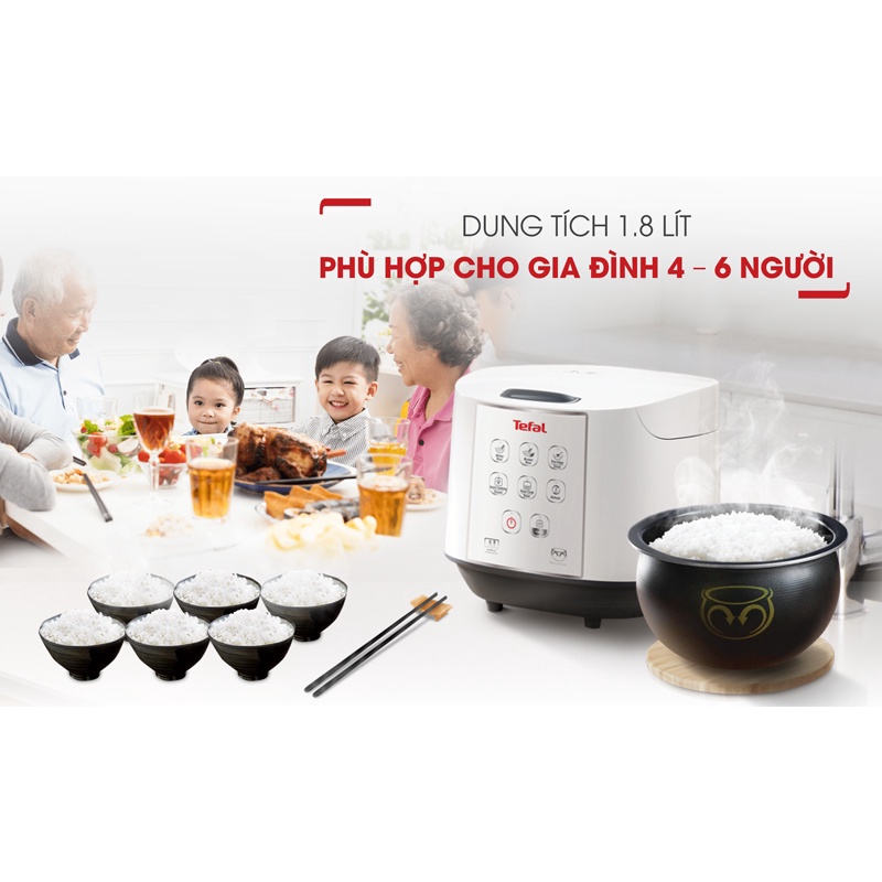 Nồi Cơm Điện Tử Tefal RK732168 1.8 lít - Lòng Nồi Niêu Cơm: Cam Kết Chính Hãng, Hàng Mới Đập Hộp, Bảo Hành 24 Tháng