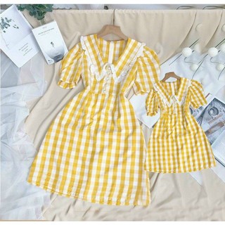Set đầm mẹ bé cổ bèo xinh xắn