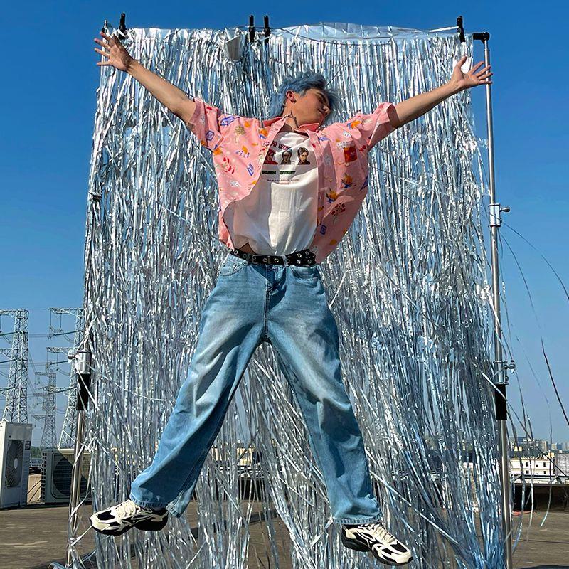 Áo Sơ Mi Ngắn Tay Dáng Rộng In Họa Tiết Graffiti Cá Tính Theo Phong Cách Retro Nhật Bản 2023 Dành Cho Nam