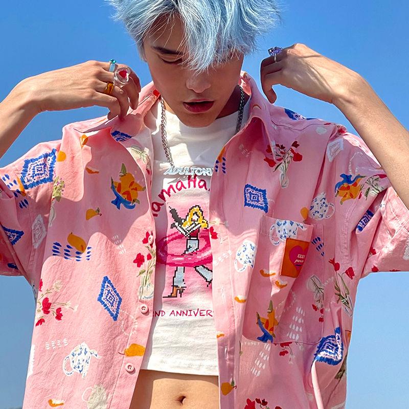 Áo Sơ Mi Ngắn Tay Dáng Rộng In Họa Tiết Graffiti Cá Tính Theo Phong Cách Retro Nhật Bản 2023 Dành Cho Nam