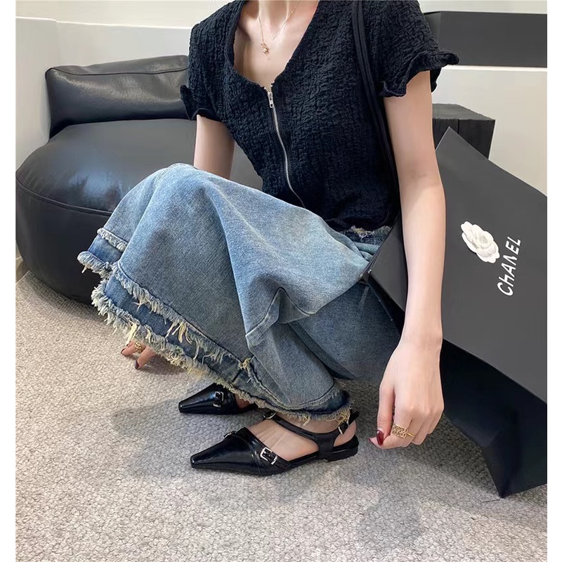 Giày Sandal Mũi Nhọn Thời Trang Xuân Hè 2023 Phong Cách Retro Dành Cho Nữ