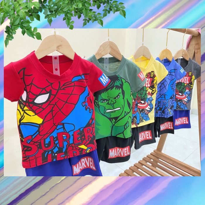 Đồ Bộ Bé Trai Size 8kg-18kg Chất Cotton Co Giãn 4 Chiều Mềm Mát Hình Siêu Nhân-1637