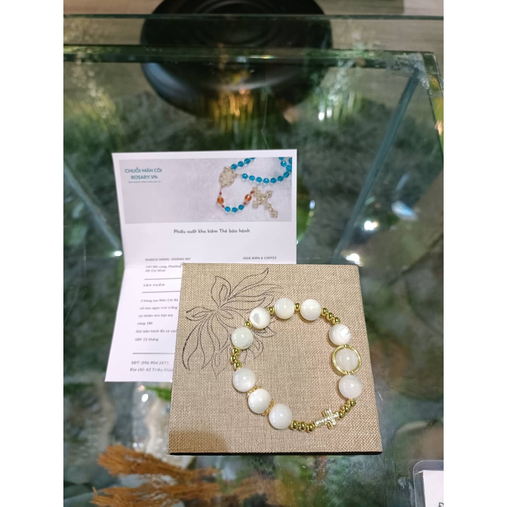 Vòng tay Mân Côi - Công Giáo cho nữ sò biển trắng hạt 8li tặng kèm hộp, Quà tặng Công Giáo,GIÁNG SINH VTS10