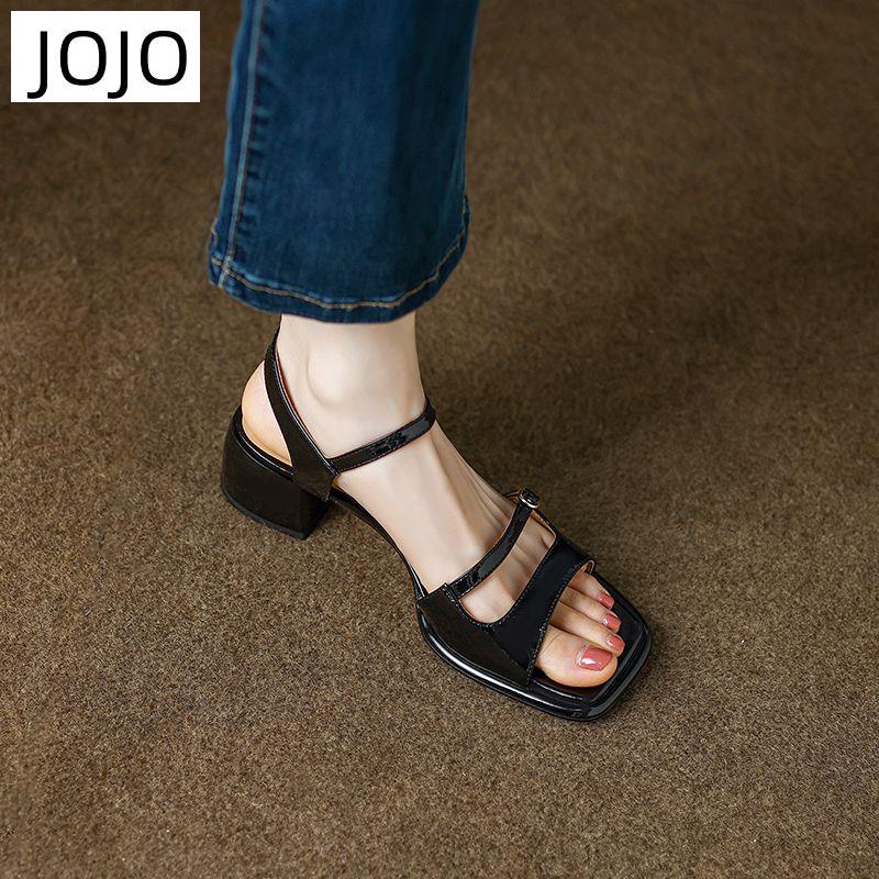 One Giày Sandal Hở Ngón Đế Dày Mũi Vuông Quai Da Bóng Phong Cách Hàn Quốc