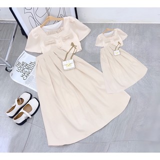 Set mẹ bé coptop kèm chân váy kem Hàn