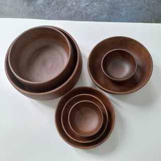  Bộ tô bát gỗ keo nguyên khối nhiều size màu nâu socola đẹp mắt bát ăn cơm salad smoothie mukbang đựng hoa quả 