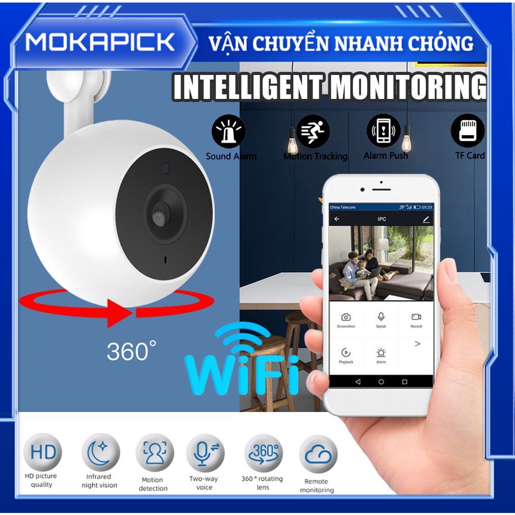 Camera giám sát không dây wifi Phát hiện chuyển động Nhìn từ xa Tầm nhìn ban đêm Cuộc gọi thoại hai chiều WiFi Màn hình trẻ em Mokapick