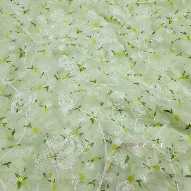 Vải voan chiffon hoa nhí thêu