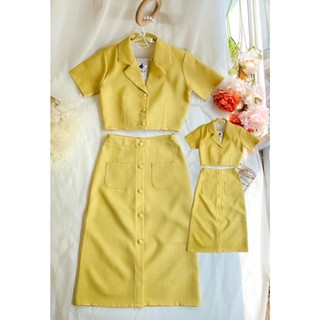 Set đầm mẹ bé croptop+chân váy vàng
