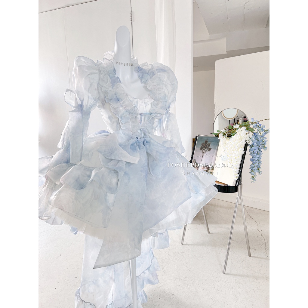 Váy công chúa Đầm Công Chúa Phối Ren Màu Xanh Dương Cao Cấp Thời Trang Mùa Hè Dành Cho Nữ