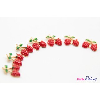 *[SET 3 CÁI] Charm chùm dâu tây cao cấp 1.7cm phụ kiện thời trang, gắn nơ bờm, kẹp tóc, DIY