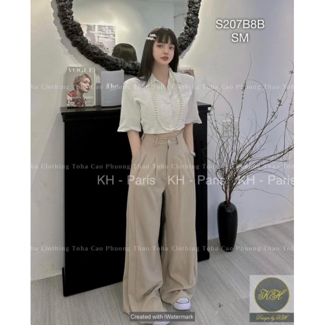 Set Bồ Nữ Quần Dài Cao Cấp ,Set Áo Sơ Mi Ngắn Tay Form Lửng Phối Quần Tây Ống Rộng Dáng Suông Phong Cách Ulzzang