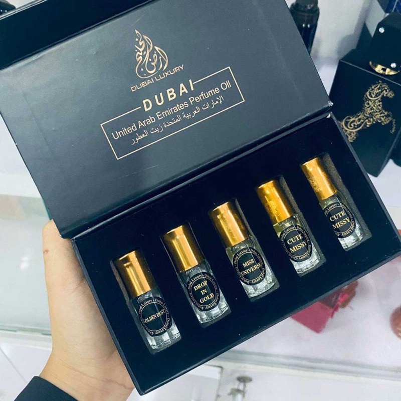 Set 5 Chai Tinh Dầu Nước Hoa Dubai Mini Dạng Lăn Mỗi Chai 5ml