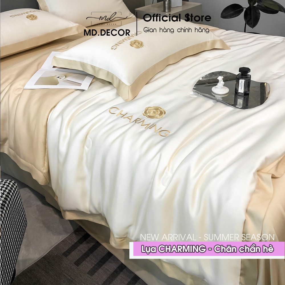Bộ chăn ga gối Lụa Charming MD.DECOR - Bedding trơn màu sang trọng 4 món cao cấp nhiều size drap nệm M4,M6,M8
