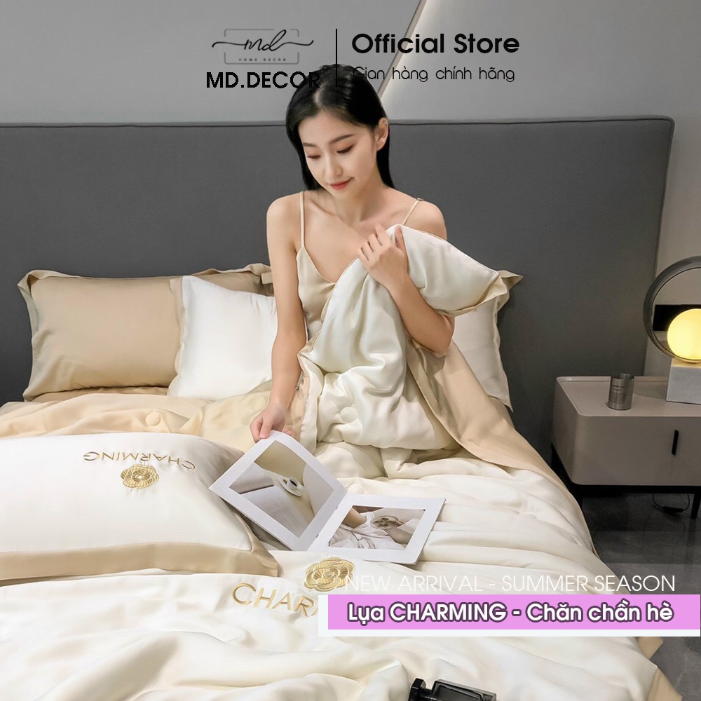 Bộ chăn ga gối Lụa Charming MD.DECOR - Bedding trơn màu sang trọng 4 món cao cấp nhiều size drap nệm M4,M6,M8