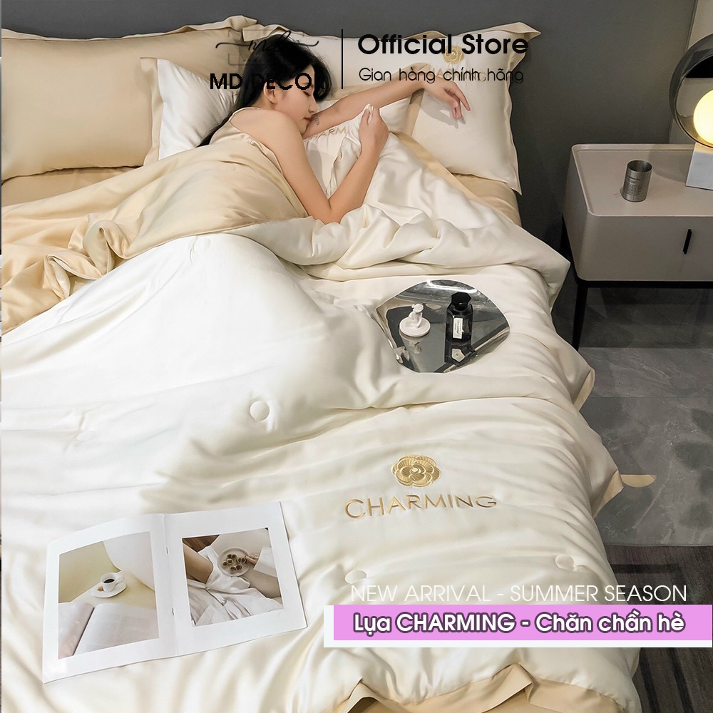 Bộ chăn ga gối Lụa Charming MD.DECOR - Bedding trơn màu sang trọng 4 món cao cấp nhiều size drap nệm M4,M6,M8