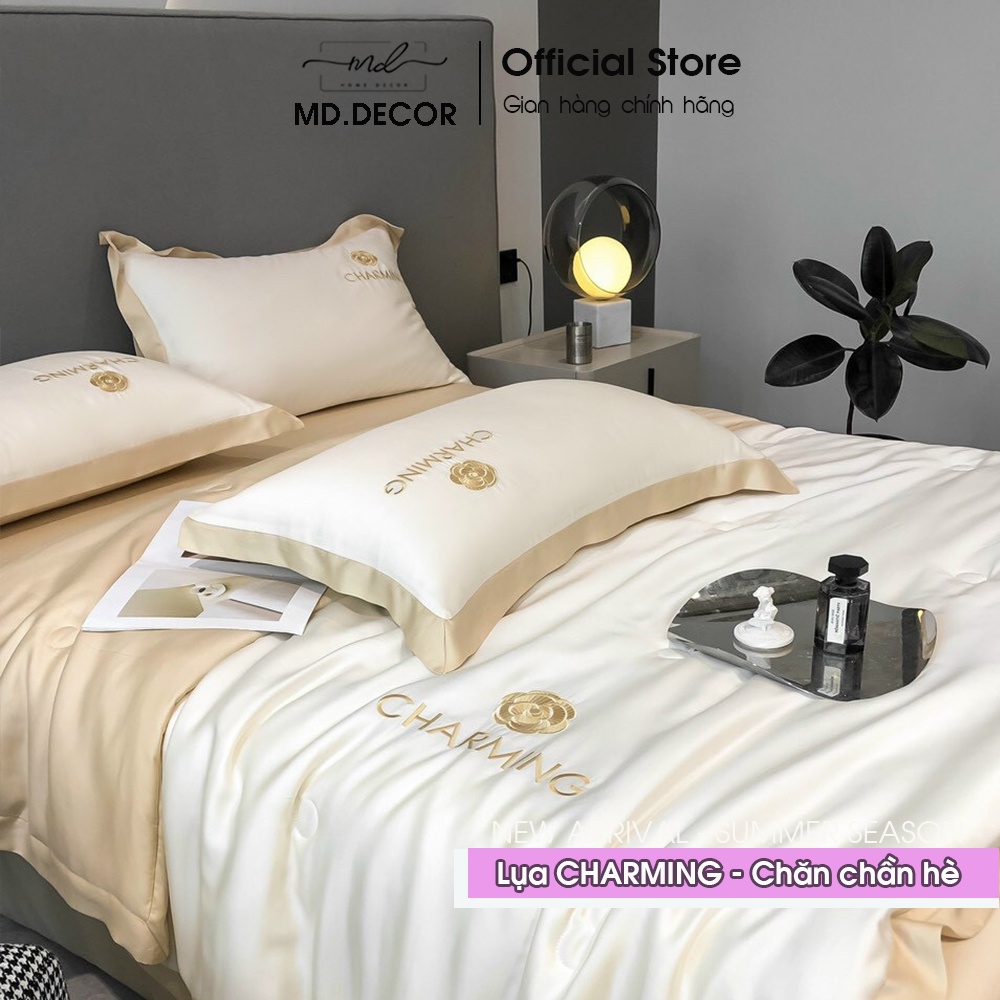 Bộ chăn ga gối Lụa Charming MD.DECOR - Bedding trơn màu sang trọng 4 món cao cấp nhiều size drap nệm M4,M6,M8