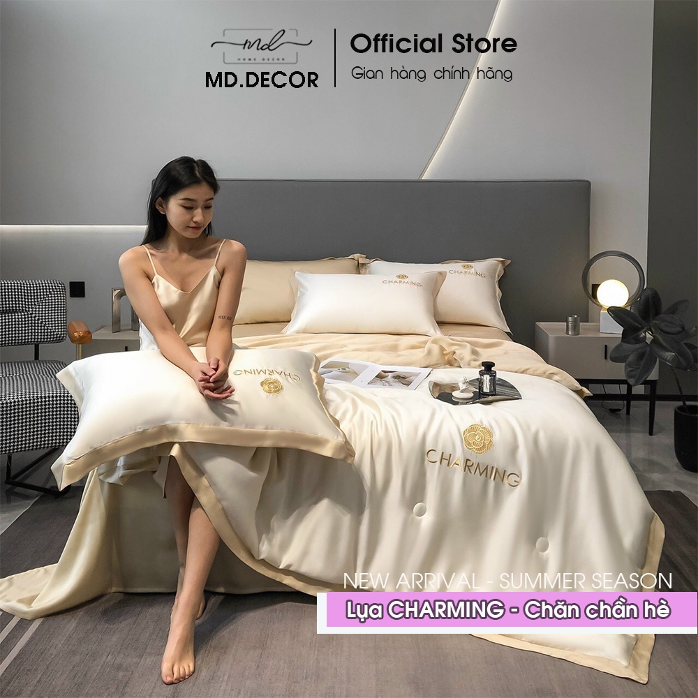 Bộ chăn ga gối Lụa Charming MD.DECOR - Bedding trơn màu sang trọng 4 món cao cấp nhiều size drap nệm M4,M6,M8