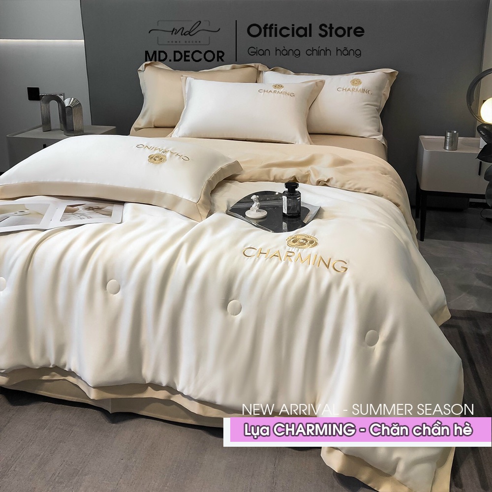 Bộ chăn ga gối Lụa Charming MD.DECOR - Bedding trơn màu sang trọng 4 món cao cấp nhiều size drap nệm M4,M6,M8