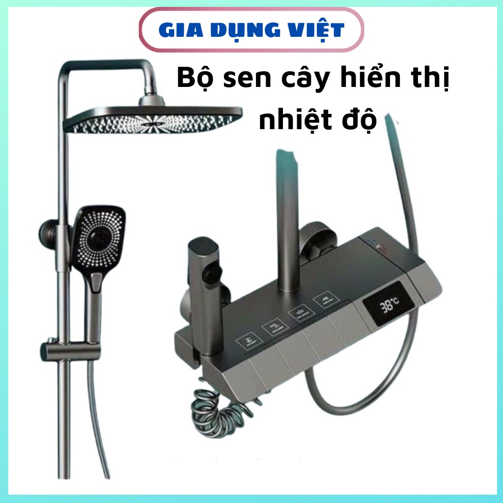 Sen cây tắm đứng phím đàn hiển thị nhiệt độ mạ Nano màu xám cao cấp dành cho không gian nhà tắm - BSC011