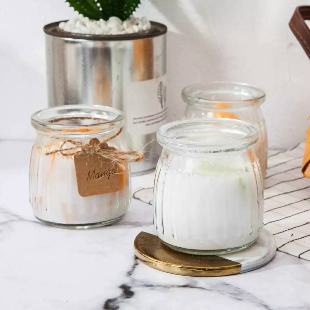 Hủ sữa chua sọc 100ml đựng gia vị yến chưng hũ thủy tinh dày chịu nhiệt nắp nhựa