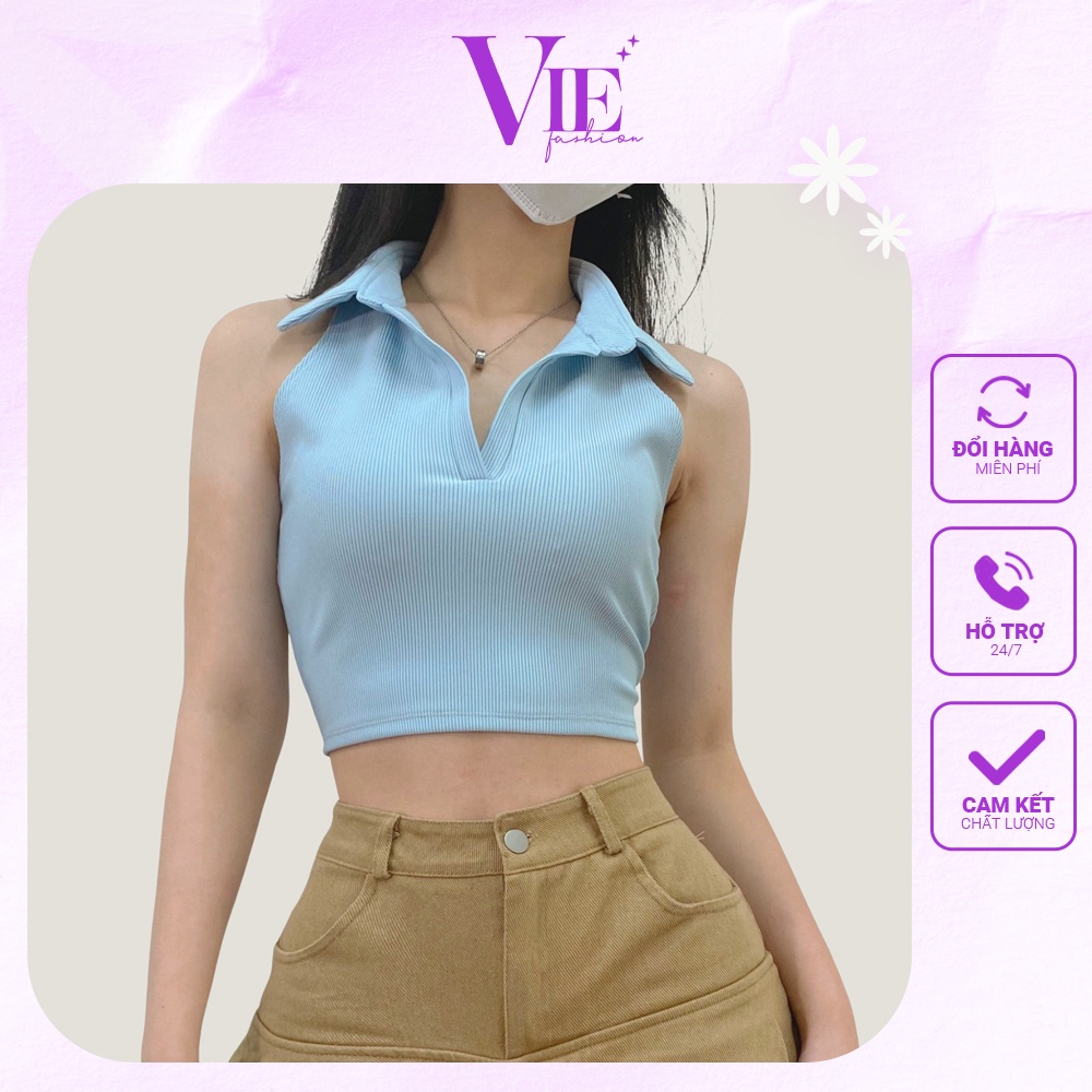 Áo ba lỗ nữ cổ đức, dáng croptop tôn vòng eo. Áo balo nữ dáng croptop vải tăm gân loại dày đẹp mịn. VIE fashion 2208-01