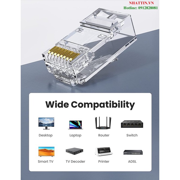 Hạt mạng RJ45 xuyên thấu 50c Cat5/Cat6 Ugreen 20798 cao cấp