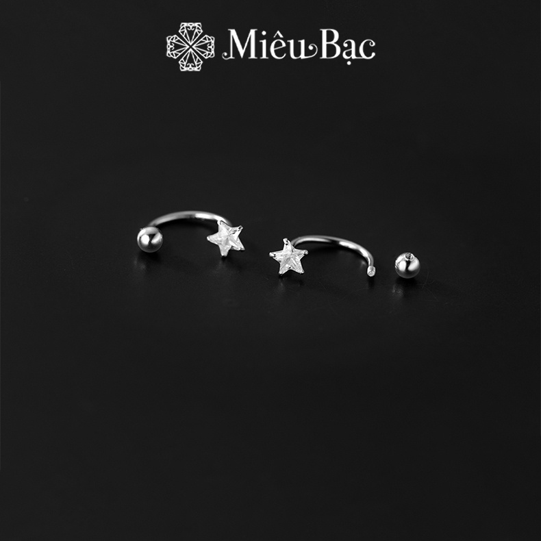 Bông tai bạc nữ Miêu Bạc khuyên tai ngôi sao đính đá cá tính chất liệu s925 phụ kiện trang sức nữ MB08