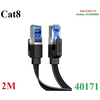 Cáp mạng cat8 đúc sẵn dẹt dài 2m tốc độ 40gbps 2000mhz 26awg u/ftp ugreen 40171 cao cấp