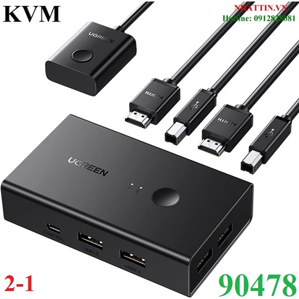Bộ gộp HDMI 2 vào 1 ra màu đen hỗ trợ KVM Ugreen 90478 cao cấp