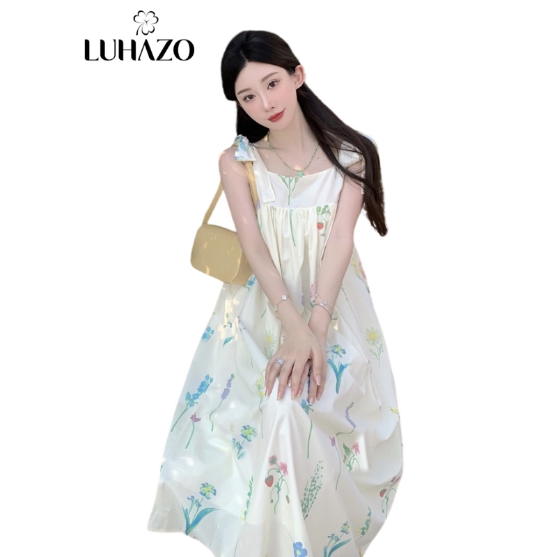 Đầm hai dây babydoll LUHAZO dáng dài bigsize maxi vintage hoa nhí  Hàn Quốc đi biển đi chơi đi du lịch 6710