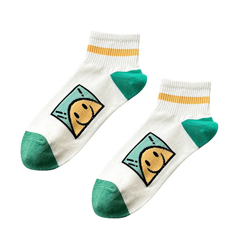 Vớ Mỏng Thoáng Khí Thêu Họa Tiết Mặt Cười Dễ Thương Cho Nữ Kafu D641