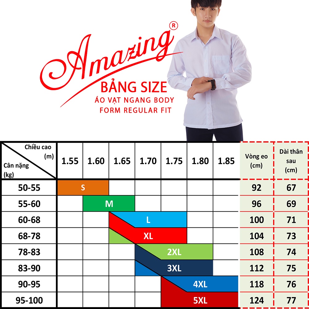 Áo sơ mi nam trắng Amazing, vạt ngang form body, đồng phục học sinh các cấp