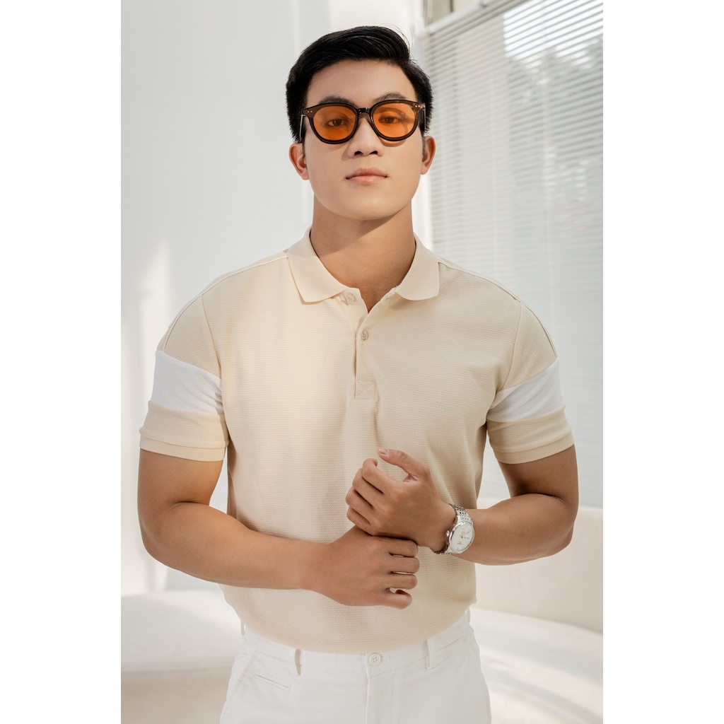 Áo Polo Americus Gosani Phối Hai Tay Màu Xanh Rêu Và Beige
