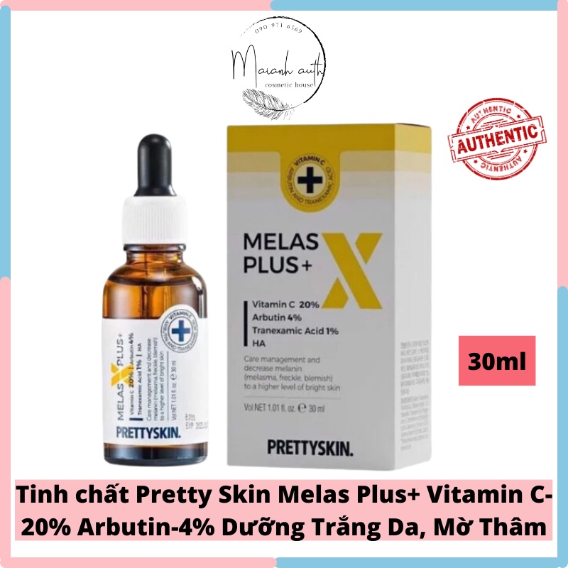Tinh chất  Pretty Skin Melas Plus+ Vitamin c 20% arbutin 4% Dưỡng Trắng Mờ Thâm Nám 30ml