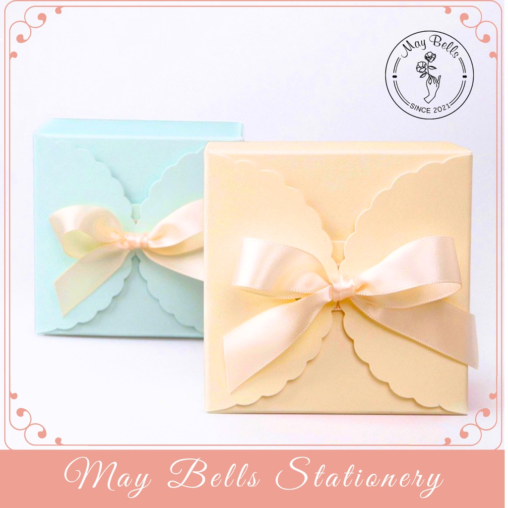 Hộp Quà Vuông Kraft Đựng Quà Tặng, Đồ Handmade Trang Sức Màu Pastel Phong Cách Hàn Quốc Kèm Dây Thắt Nơ Kích Thước 9x9x5