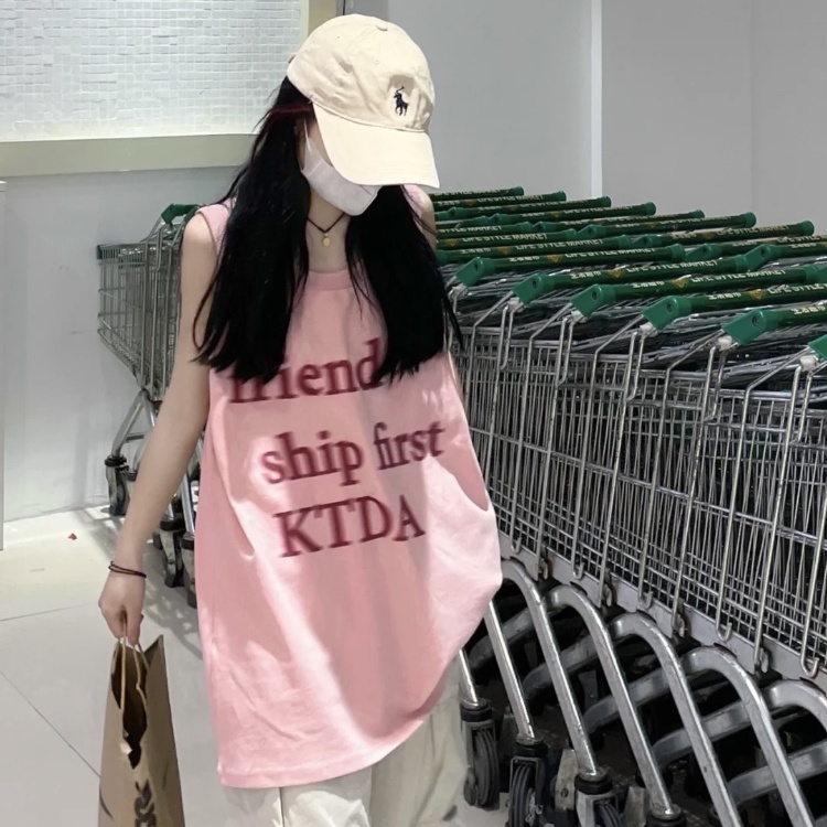 Ngọt ngào lỏng phù hợp với in thể thao T-shirt ins Vintage Mỹ dễ thương mùa hè thời trang phụ nữ