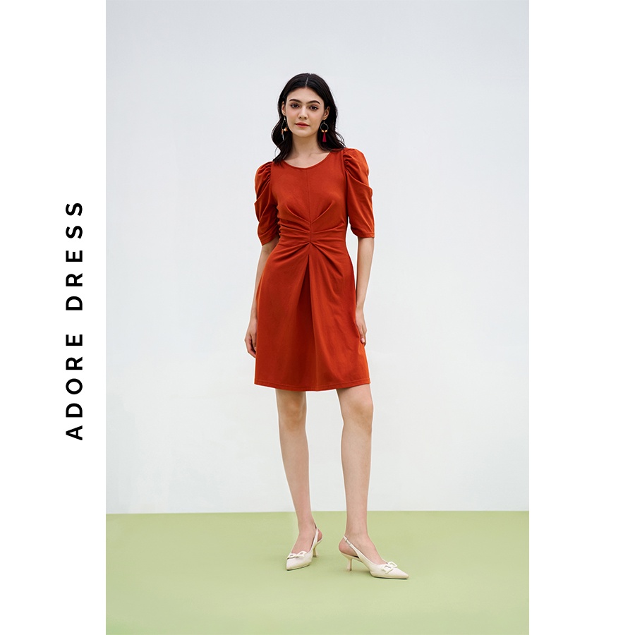 Đầm Cotton/polo dresses cotton đen và cam xếp ly eo 311DR5003 ADORE DRESS